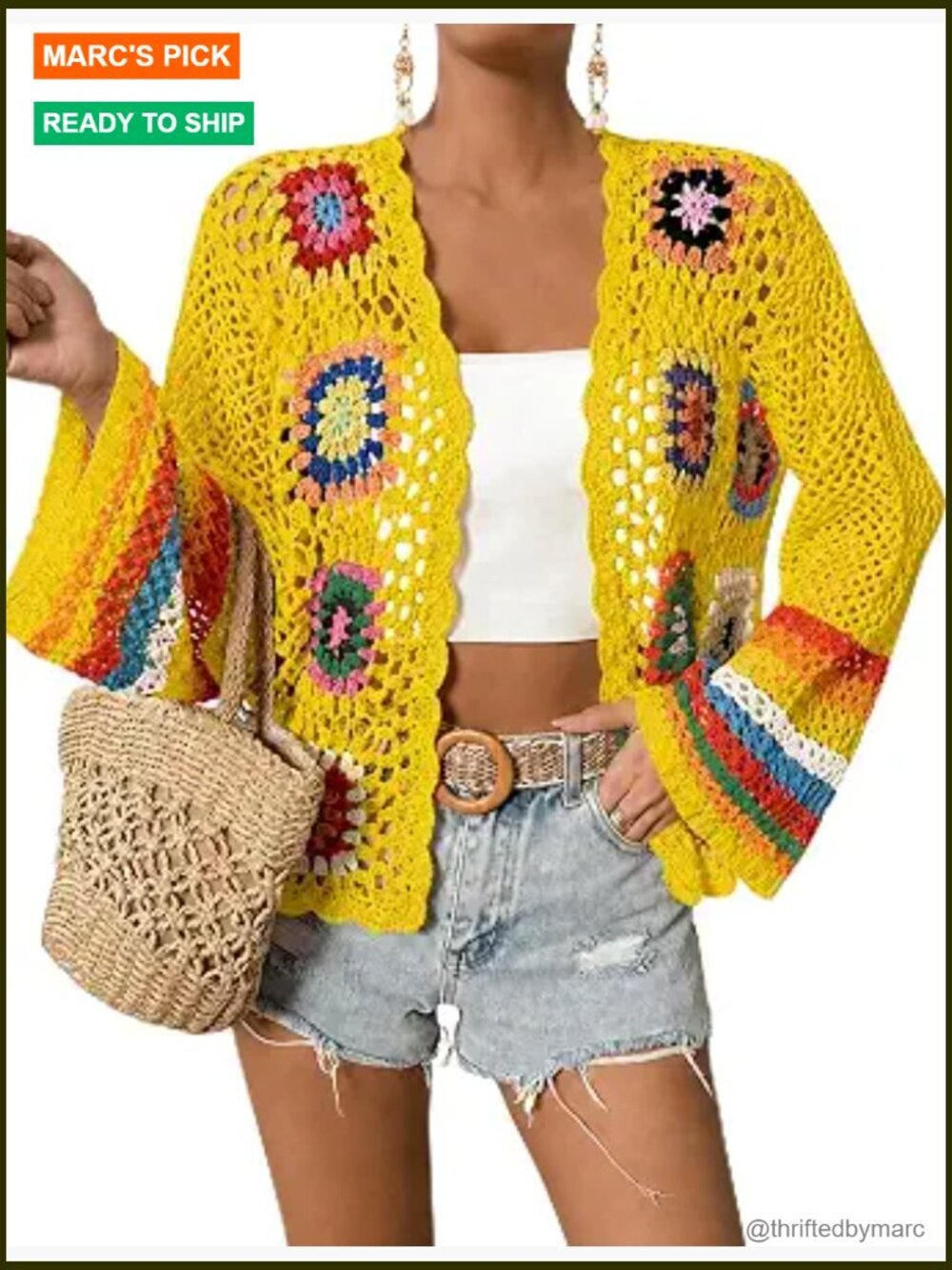 Boho Crochet Cardigan Sweater Open Front Long Sleeve Y2K Retro Tops
